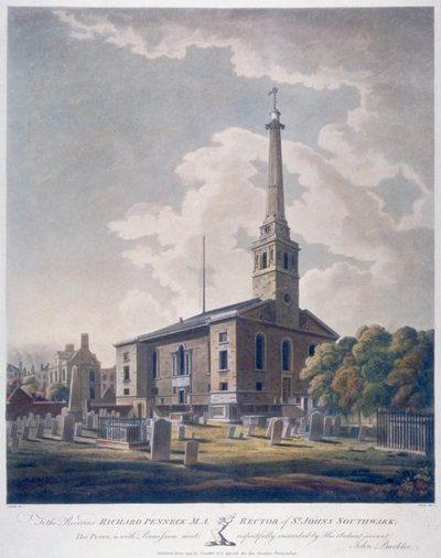 Utsikt over Church of St John Horsleydown, Bermondsey, London, 1799. av John william Edy