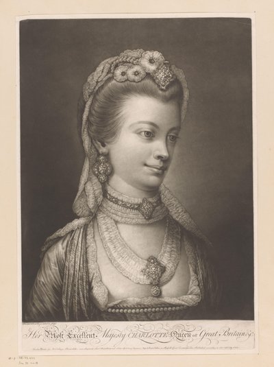 Portrett av Charlotte van Mecklenburg Hennes mest utmerkede majestet Charlotte, dronning av Storbritannia, etc. (tittel på objekt) av Jonathan Spilsbury