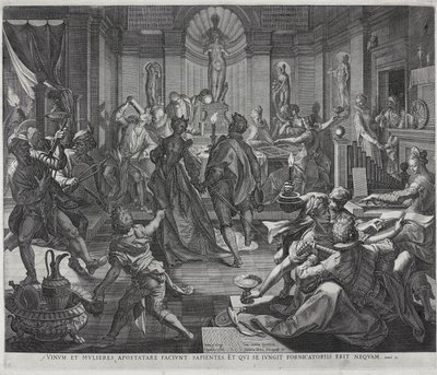 A House of Ill-Fame, gravert av Johannes Sadeler I av Joos or Jodocus van (after) Winghe
