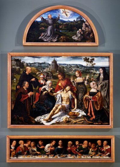 Altertavle av avsetningen, med stigmata av St. Frans, avsetningen av Kristus og det siste nattverd fra kirken for de småbrødre i Genova, ca. 1520 av Joos van Cleve