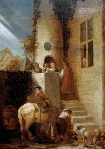 Ankomsten av rytteren med et dokument av Joos van Craesbeeck
