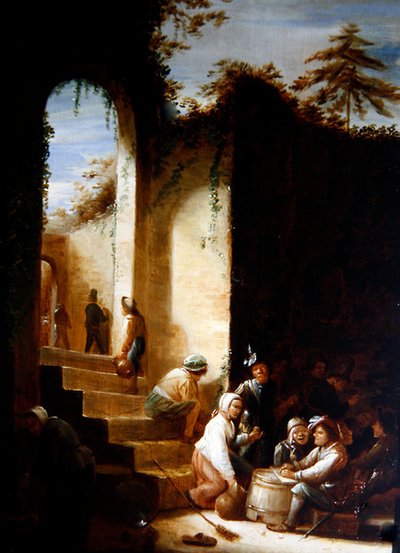Bønder og soldater i en gårdsplass (olje på panel) av Joos van Craesbeeck