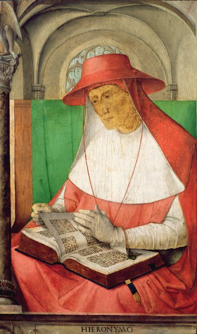 Portrett av St. Hieronymus (347-420) ca. 1475 (panel) av Joos van Gent