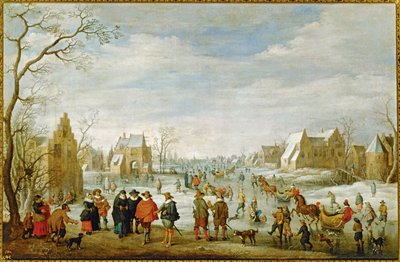 Vinterlandskap med skøyteløpere … (maleri på lerret) av Joost Cornelisz Droochsloot
