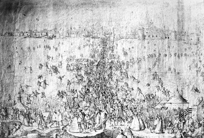 Forlystelser på elven Escaut (sepia-bilde) av Joris Hoefnagel