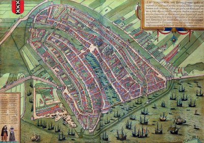 Kart over Amsterdam, fra 'Cities of the World' av Georg Braun (1541-1622) og Frans Hogenburg (1535-90), ca. 1572 av Joris Hoefnagel