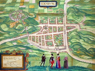 Kart over Edinburgh, fra 'Cities of the World' av Georg Braun (1541-1622) og Frans Hogenberg (1535-90) ca. 1572-1617 av Joris Hoefnagel
