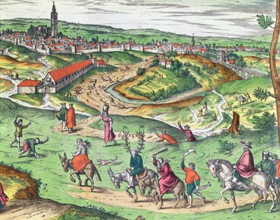 Byplan for Sevilla, fra Civitates Orbis Terrarum av Georg Braun 1541-1622 og Frans Hogenberg 1535-90, 1593 farget graveringsdetalj av 121051 av Joris Hoefnagel