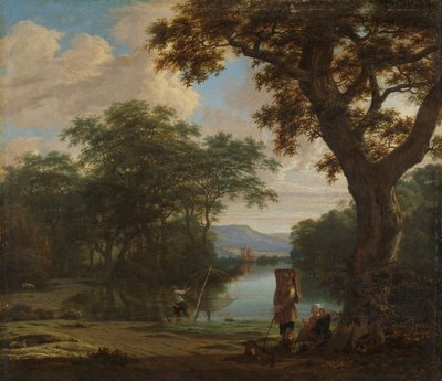 Landskap med fisker med firkantet garn, ca. 1645–1655 (olje på lerret) av Joris van der Haagen or Hagen