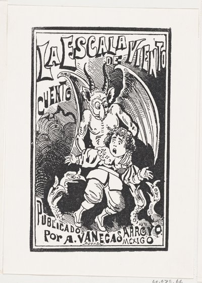 En demon som holder en ung gutt ved skuldrene over en gruppe gribber, illustrasjon..., ca. 1880-1910. av José Guadalupe Posada