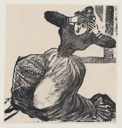 En gispende kvinne på bakken med hendene hevet til hodet, fra en bredside med tittelen..., 1893. av José Guadalupe Posada