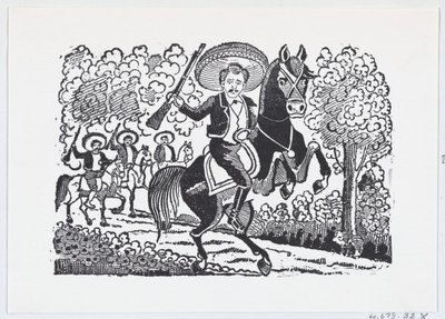 En revolusjonær soldat til hest med en rifle Heraclio Bernal, ca. 1880-1910., ca. 1880-1910. av José Guadalupe Posada