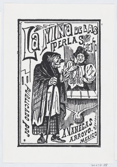 En kvinne som gråter med et lommetørkle i hånden og snakker med en gammel kjerring, illustrasjon..., ca. 1880-1910. av José Guadalupe Posada