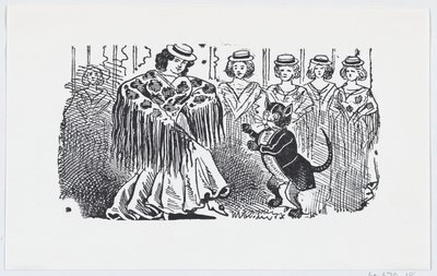 En kvinne som danser med en katt i dress, ca. 1880-1910., ca. 1880-1910. av José Guadalupe Posada