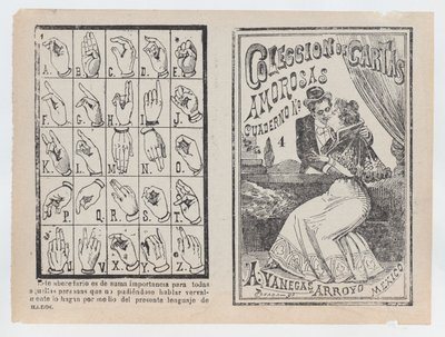 Omslag til 'Samling av amorøse brevnotatbok nr. 4', et par som omfavner og kysser..., ca. 1900. av José Guadalupe Posada