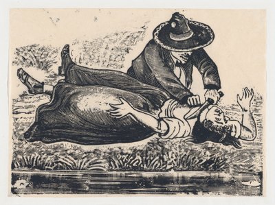 Francisco Guerrero, vestprodusenten og skjære halsen, myrdet en kvinne, ca. 19..., ca. 1905-1910. av José Guadalupe Posada