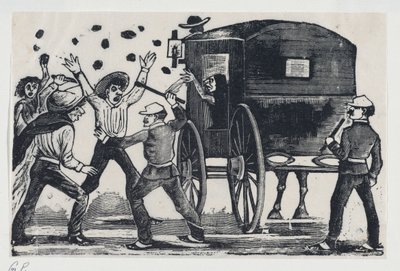 Menn som kjemper i nærheten av en hest og vogn, ca. 1900-1910., ca. 1900-1910. av José Guadalupe Posada