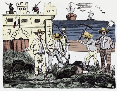 Den meksikanske revolusjonen (1910-1920): Grupper av fanger ved tvangsarbeid - Xylografi av Jose Guadalupe Posada (1852-1913) av José Guadalupe Posada