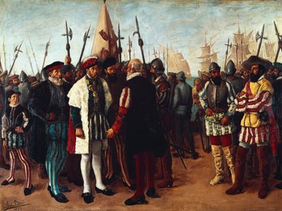 "Den franske kongen Francois I (1494-1547) i havnen i Valencia " 1800-tallet (maleri) av Jose Bru Albinana