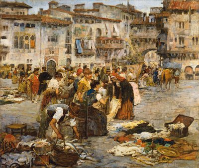 Et marked i Granada (olje på lerret) av Jose Fernandez Alvarado