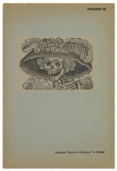 Calavera de la Catrina, ca. 1910, trykt 1943 (foto-relieff etsing med gravering) av José Guadalupe Posada