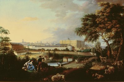 Utsikt over det kongelige palasset i Madrid fra Principe Pio-fjellet av Jose Maria Avrial Y Flores