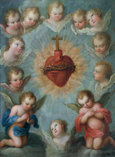 Jesu hellige hjerte omgitt av engler, ca. 1775 av Jose de or Joseph Paez