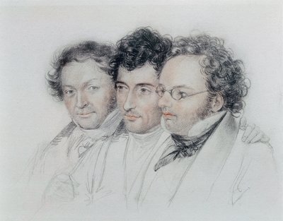 Fra venstre til høyre venner av komponistene Johann Baptist Jenger (1793-1856), Anselm Huttenbrenner (1794-1868) og Franz Schubert (1797-1828), pastell av Josef Teltscher av Josef Eduard Teltscher