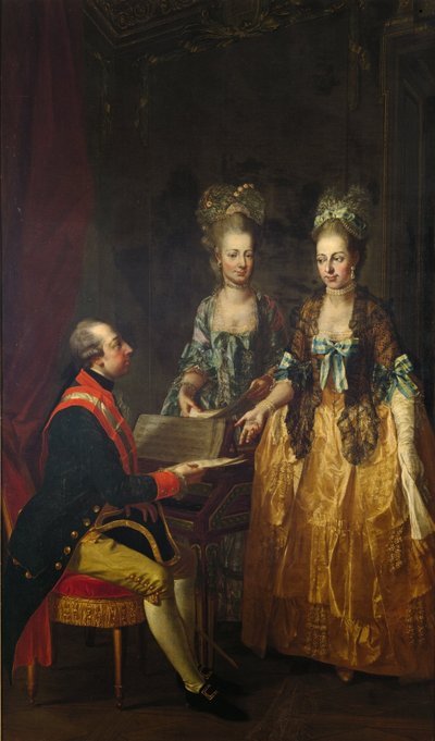 Portrett av keiser Joseph II ved spinet med søstrene Maria Elisabeth og Maria Anna av Josef Hauzinger