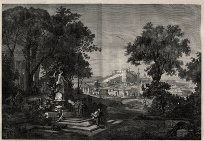Antikkens Hellas: utsikt over hagene til Venus a Athenes. Gravering etter et maleri av Joseph Hoffmann i "The Illustrous Universe" av Josef Hoffman