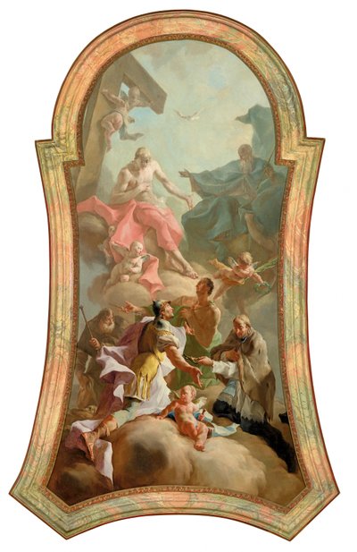 Den hellige treenighet med de hellige Roch, Florian, Sebastian og Johannes av Nepomuk av Josef Ignaz Mildorfer