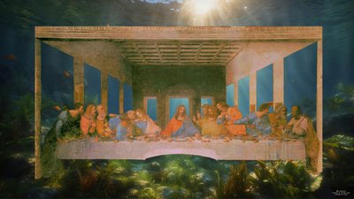 JJM-gjenskape_Leonardo da Vinci_Nattverden_under vann av Josef Johann Michel