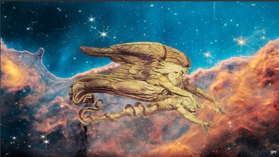 JJM-gjenskap: Blake-W_Og Elohim skapte Adam+JWST av Josef Johann Michel