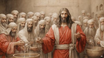 Jesus_forteller tjenerne-fyll vannkrukken bryllupet i Kanaan_03 av Josef Johann Michel