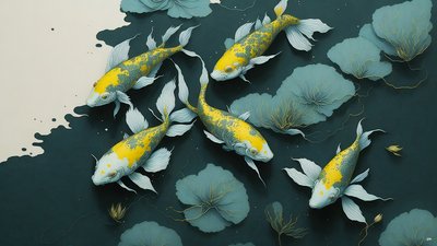 blekkmaleri: Koi-Karpfish_gold_02 av Josef Johann Michel