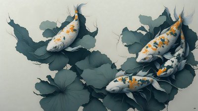 blekkmaleri: Koi karpefisk_04 av Josef Johann Michel