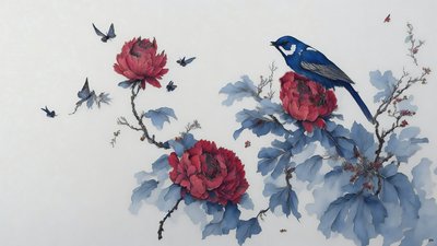 blekkmaleri: PEON i blått_01 av Josef Johann Michel