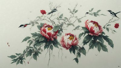 blekkmaleri: PION i grønn_02 av Josef Johann Michel