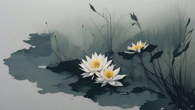 blekkmaleri: water-lillies_01 av Josef Johann Michel