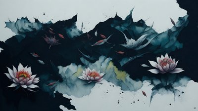 blekkmaleri: waterlili-black_02 av Josef Johann Michel