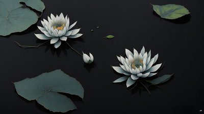 blekkmaleri: waterlili-black_03 av Josef Johann Michel