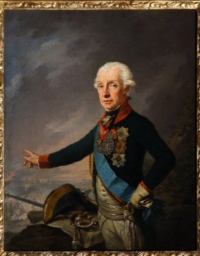 Portrett av marskalk generalissimo prins Alexander Suvorov (1729-1800). (Portrett av feltmarskalken generalissimo prins A. Suvorov). Maleri av Josef Kreuzinger (1757-1829), olje på lerret av Josef Kreuzinger