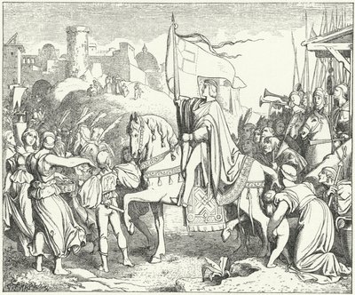 Den hellige romerske keiseren Frederick II går inn i Jerusalem, sjette korstog av Josef Mathias (after) Trenkwald