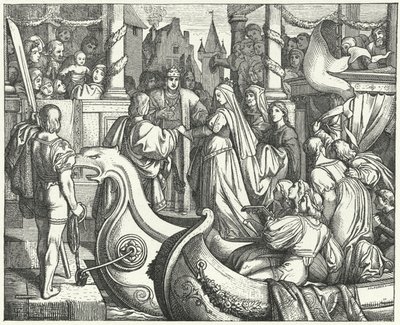 Den hellige romerske keiser Frederick II ønsker velkommen til sin brud, Isabella av England av Josef Mathias (after) Trenkwald