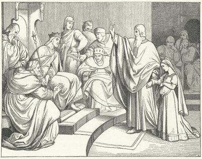 Beatrice av Hohenstaufen ber kong Otto IV av Tyskland om å hevne drapet på faren hennes, Filip av Schwaben av Josef Mathias Trenkwald
