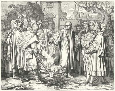 Martin Luther brenner den pavelige oksen i Wittenberg, 1520 av Josef Mathias Trenkwald
