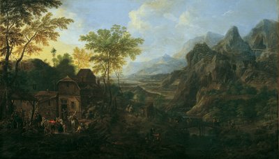 Ideelt landskap med bondemesse av Josef Orient