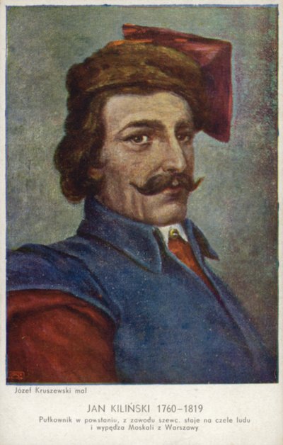 Jan Kilinski, polsk militærleder for Kosciuszko-opprøret mot russisk styre i Polen (farge litho) av Josef Wincenty Kruszewski