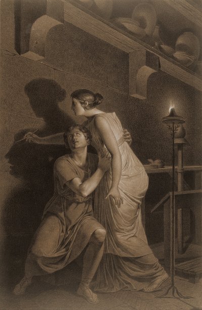 Oppfinnelsen av tegning (recto); Skisse av underbensbein av menneskeskjelett (verso) av Joseph Benoît Suvée