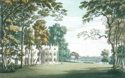 Huset, hagene og innsjøen ved Strawberry Hill, gravert av J.C. Stadler (fl.1780-1812), utgitt i 1793 (farget gravering) av Joseph (after) Farington